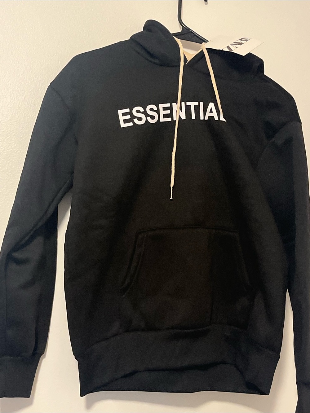 Zara Black Hoodie with White ESSENTIAL Print